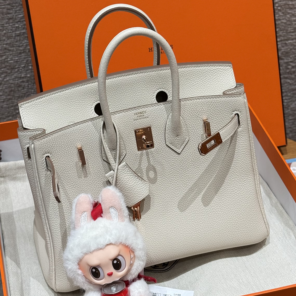 최고퀄 에르메스 올수공 버킨 25 Craie Gold 가죽 로즈 골드