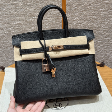 최고퀄 에르메스 올수공 버킨 25 Noir 토고 가죽 로즈 골드