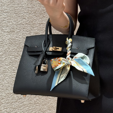 최고퀄 에르메스 올수공 버킨 25 Noir 엡송 셀리에 가죽 로즈 골드