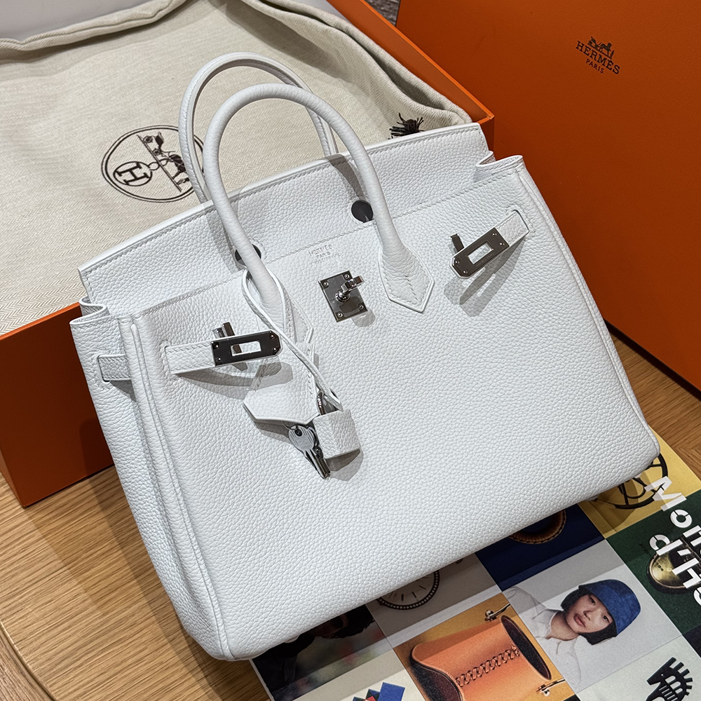 최고퀄 에르메스 올수공 버킨 25 Blanc 토고 가죽 은장