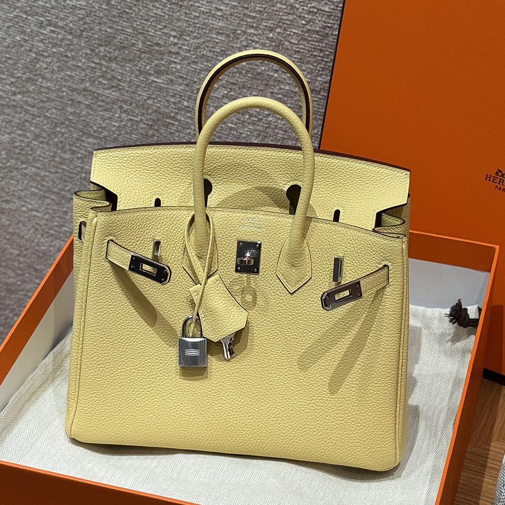 최고퀄 에르메스 올수공 버킨 25 Jaune Poussin 토고 가죽 은장
