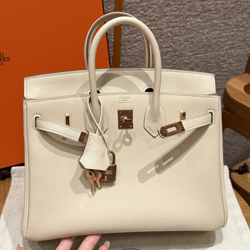 최고퀄 에르메스 올수공 버킨 25 Craie 염소 가죽 로즈 골드