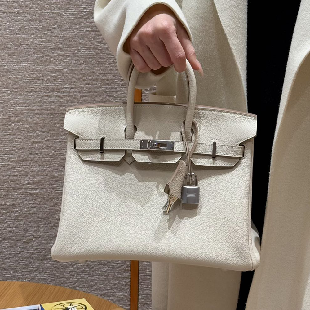 최고퀄 에르메스 올수공 버킨 25 Craie 토고 가죽 은장