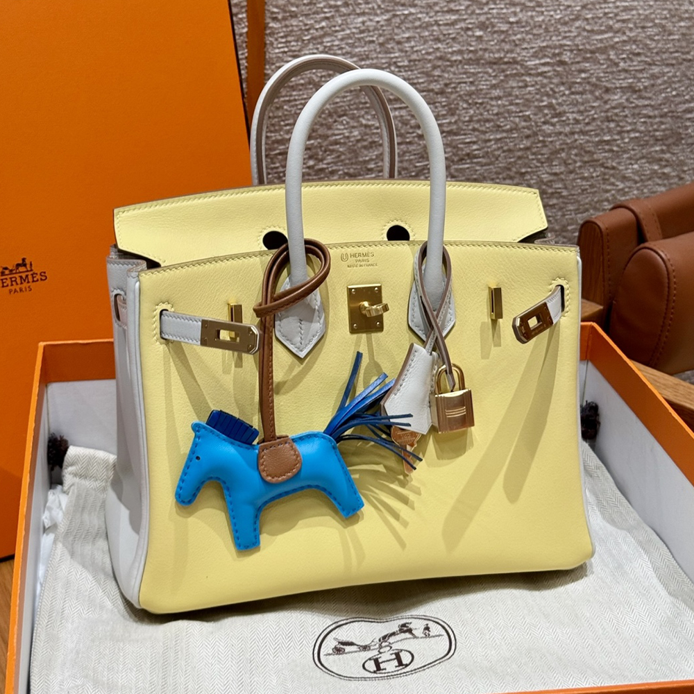 최고퀄 에르메스 올수공 버킨 25 Jaune Poussin & Girs Perle 스위프트 가죽 금장
