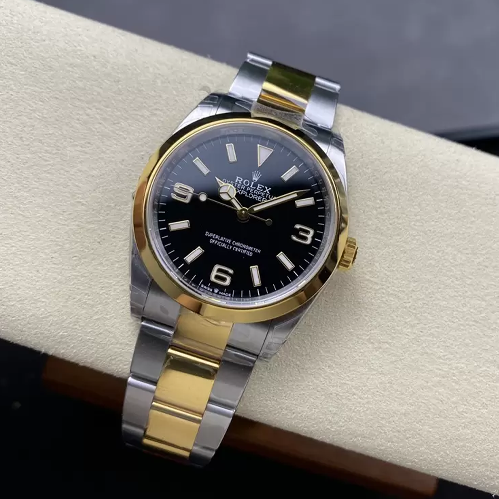 최고퀄 VS공장 롤렉스 익스플로러 블랙 다이얼 옐로우 골드 콤비 36mm 124273