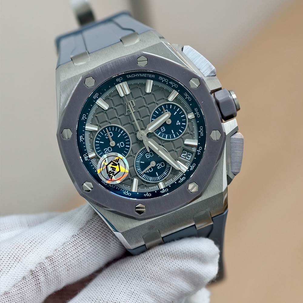 최고퀄 APS공장 오데마피게 로얄오크 크로노 그래프 그레이 다이얼 스틸 러버밴드 43mm 26420