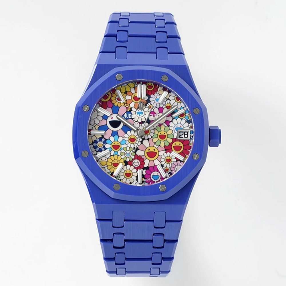 최고퀄 APS공장 오데마피게 로얄오크 플라워 다이얼 블루 세라믹 41mm 15500