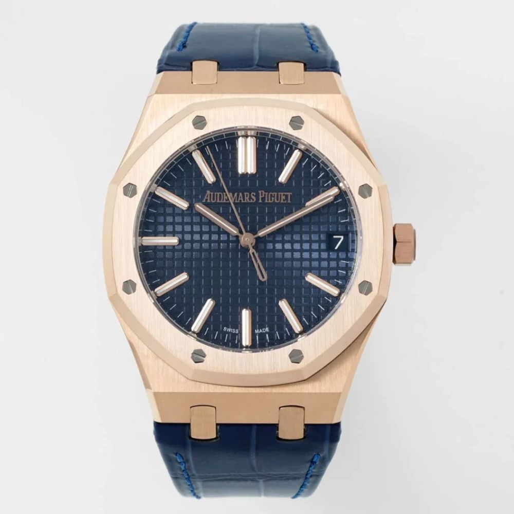 최고퀄 DD공장 오데마피게 로얄오크 블루 다이얼 로즈골드 금통 가죽 밴드 41mm 15510