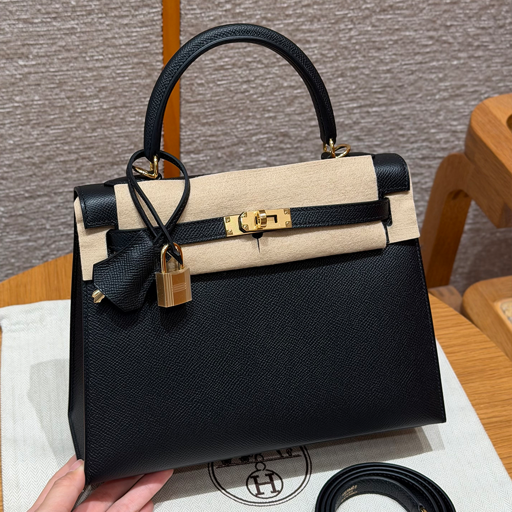 최고퀄 에르메스 올수공 켈리 25 블랙 엡송 가죽 금장