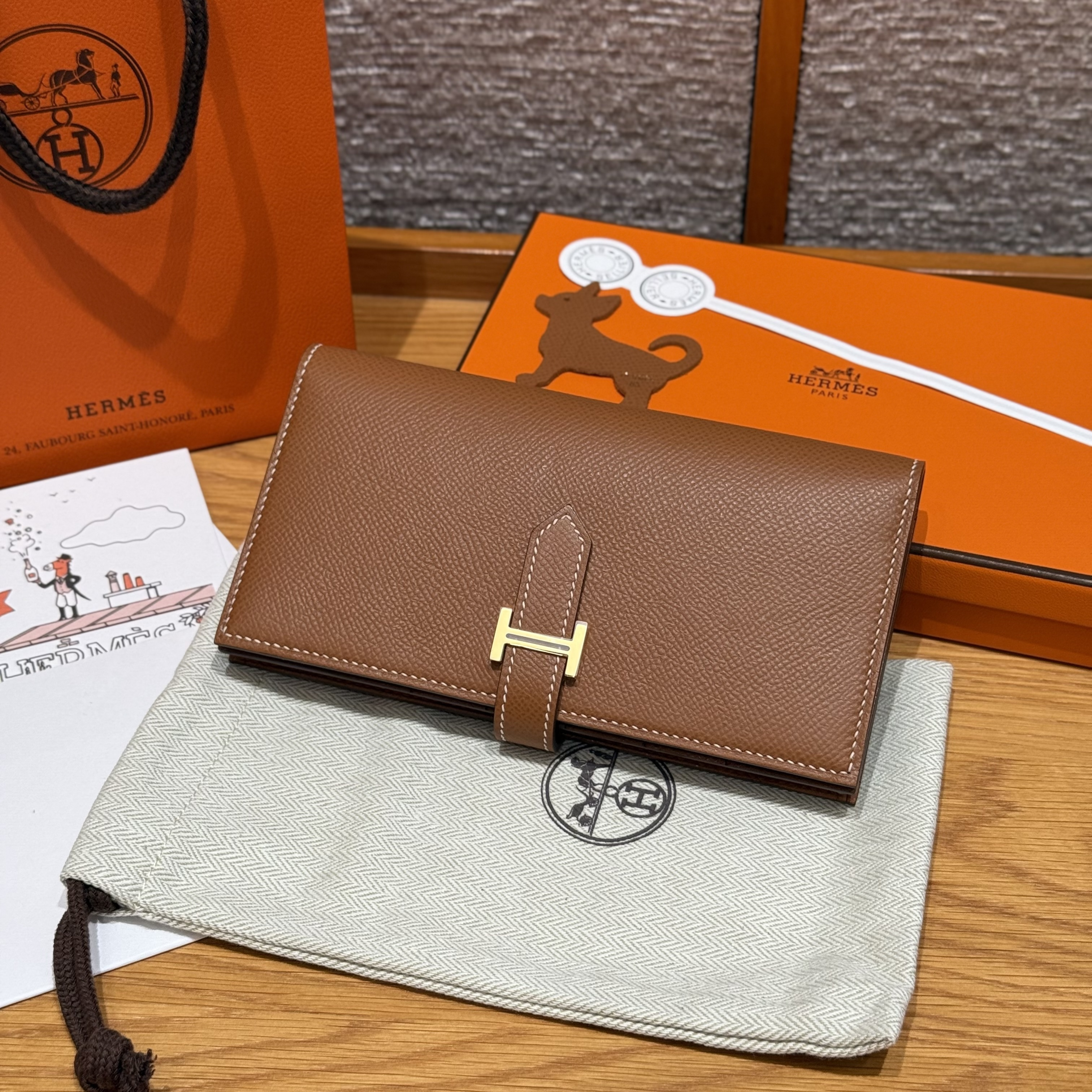 최고퀄 올수공 에르메스 베안 장지갑 브라운 엡송 가죽 금장