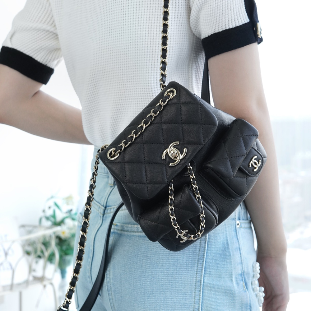 최고퀄 팬더샵 샤넬 듀마 투포켓 백팩 스몰 블랙 카프스킨